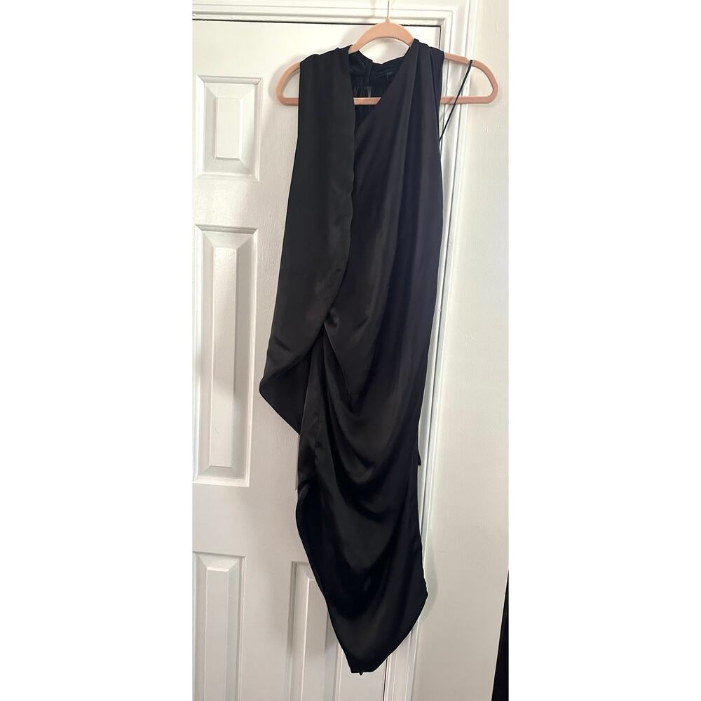 ARIAS NEW YORK Black Crepe Asymmetrical Drapey Halter Formal Cocktail Dress Sz 2 - Picture 3 of 7